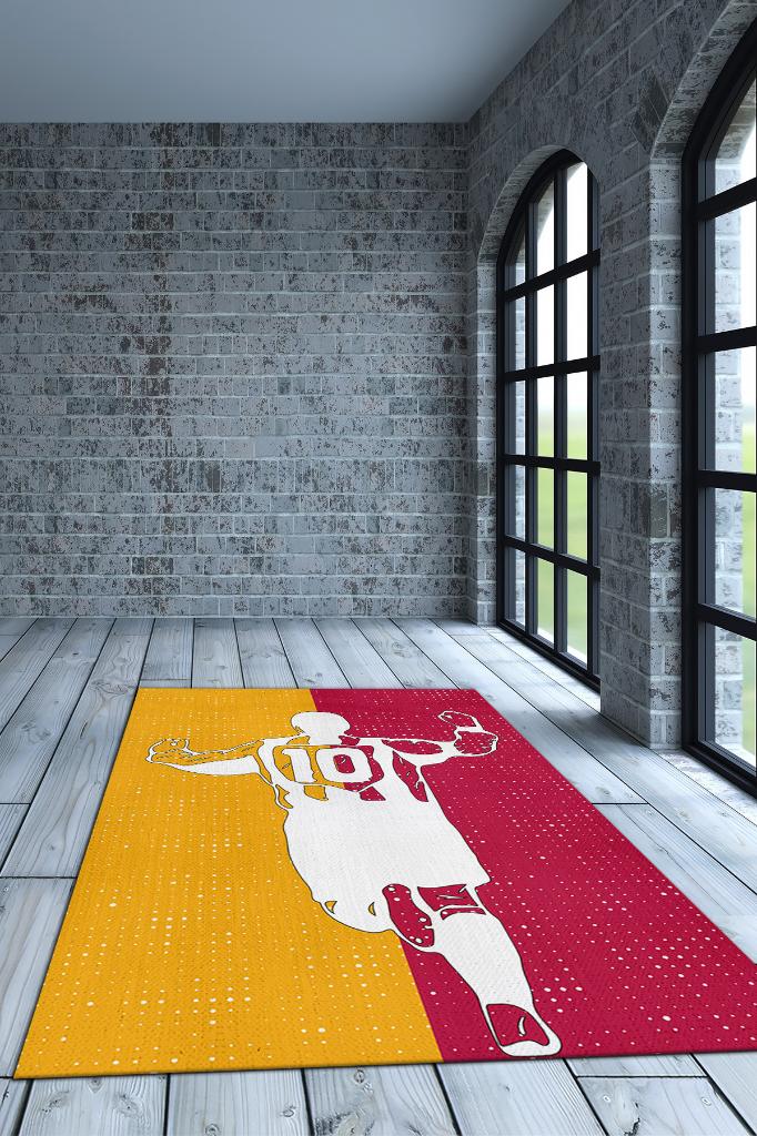 Efsane 10 Sarı Kırmızı Renkli Futbol Halısı Galatasaray Severlere Tasarım Hediyelik Halı