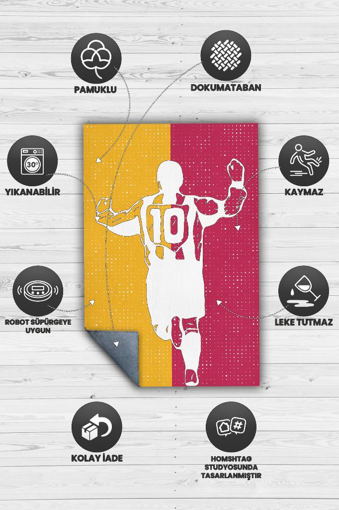 Efsane 10 Sarı Kırmızı Renkli Futbol Halısı Galatasaray Severlere Tasarım Hediyelik Halı