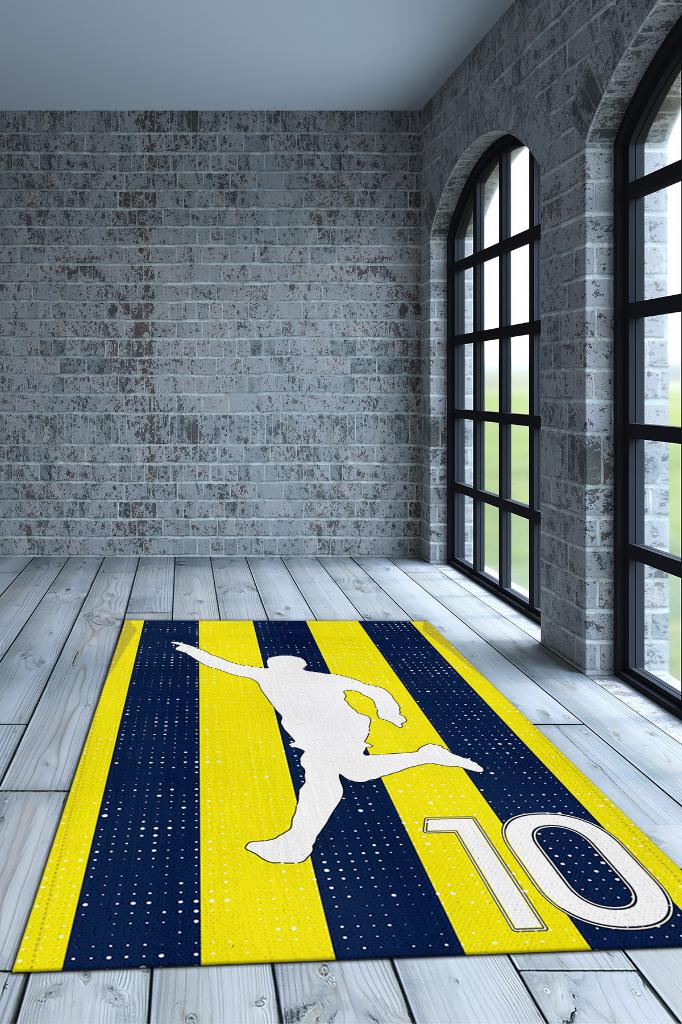 Efsane 10 Sarı Lacivert Renkli Futbol Halısı Fenerbahçe Severlere Tasarım Hediyelik Halı