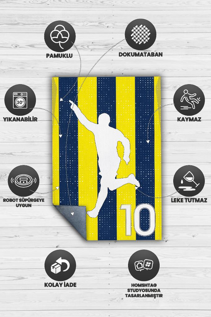 Efsane 10 Sarı Lacivert Renkli Futbol Halısı Fenerbahçe Severlere Tasarım Hediyelik Halı