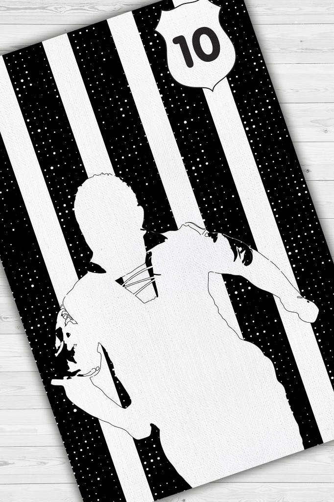 Efsane 10 Siyah Beyaz Renkli Futbol Halısı Beşiktaş Severlere Tasarım Hediyelik Halı