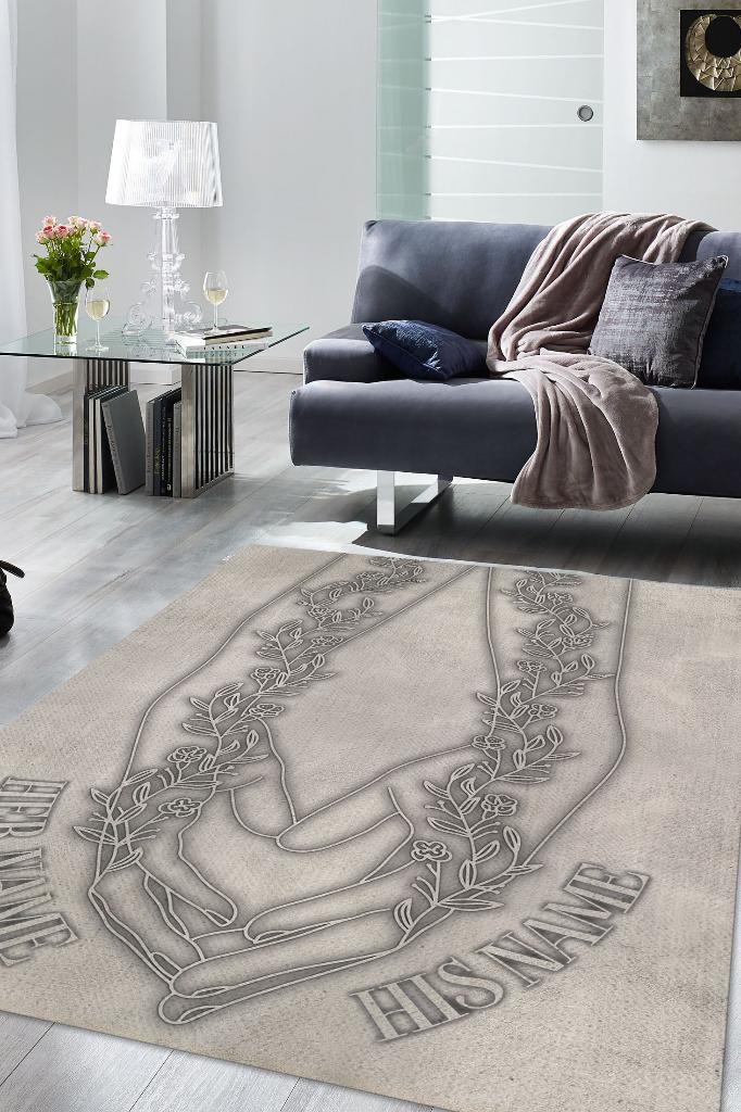 Elele Kişiye Özel Kişiselleştirilebilir Sevgi Halısı Bej Renk Hediyelik Sevgiliye Özel Halı