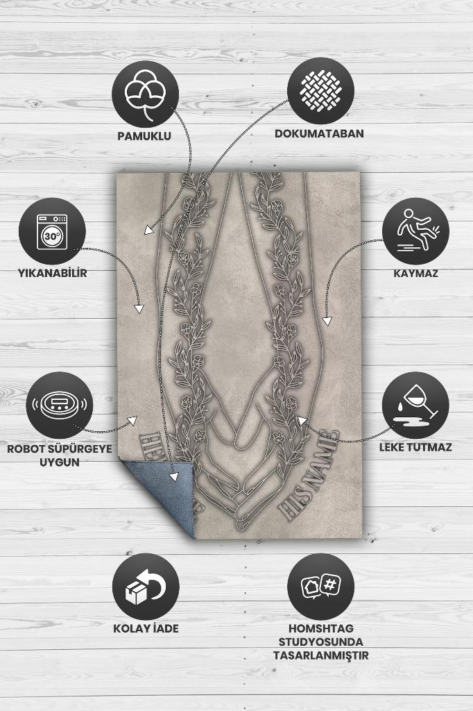 Elele Kişiye Özel Kişiselleştirilebilir Sevgi Halısı Bej Renk Hediyelik Sevgiliye Özel Halı