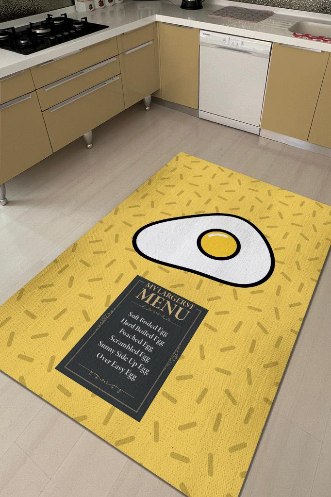 En Geniş Menü Sarı Renkli Mutfak Halısı Yumurta Mutfak Temalı Minimal Tasarım Mutfak Halısı