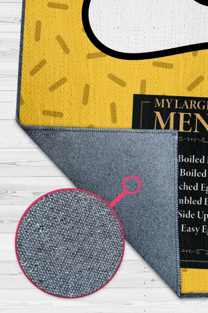 En Geniş Menü Sarı Renkli Mutfak Halısı Yumurta Mutfak Temalı Minimal Tasarım Mutfak Halısı