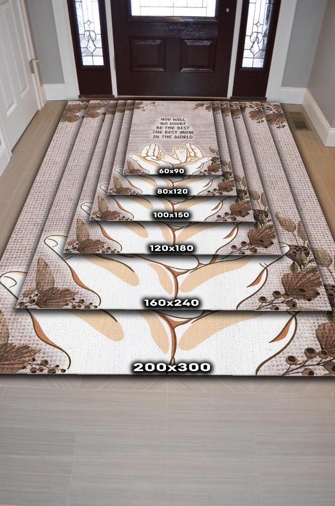 En İyi Anne Bej Renkli Minimal Halı Dijital Baskı Salon Halısı Tasarım Anneye Özel Halı