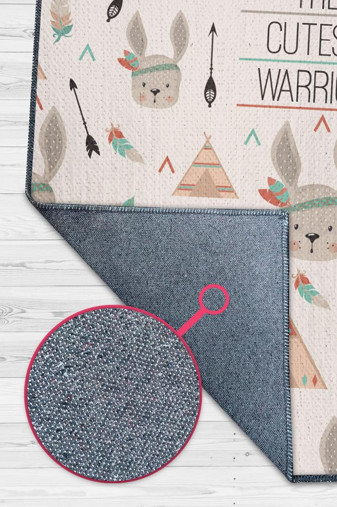 En Tatlı Savaşçı Bej Kahve Renkli Çocuk Odası Halısı Minimal Çocuk Halısı Bebek Temalı Halı