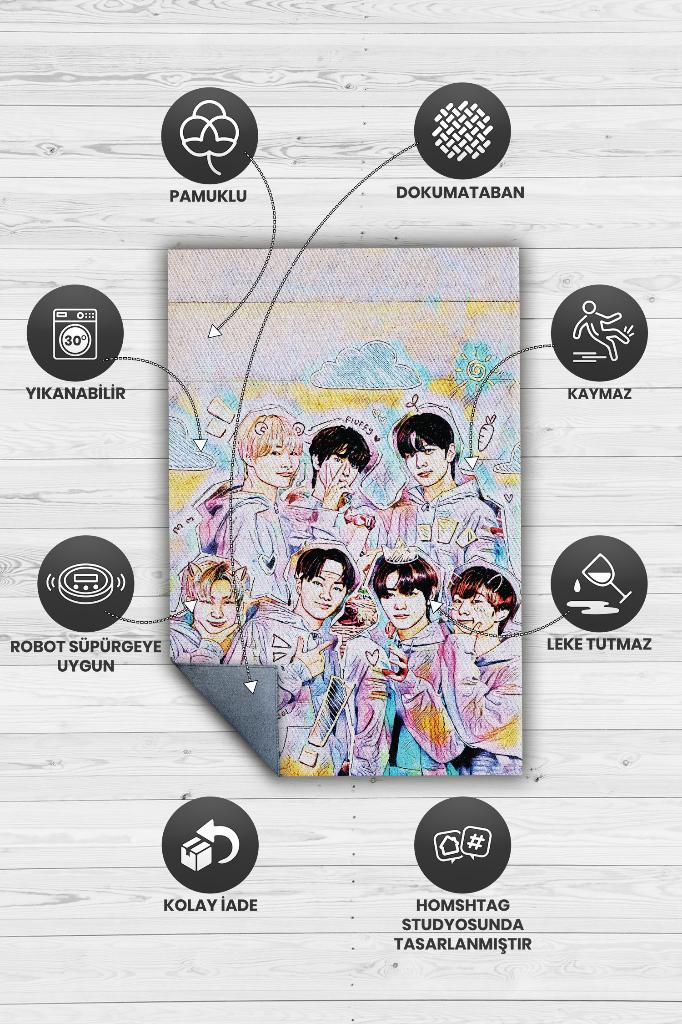 Enhypen Çok Renkli Genç Kız Odası Halısı Modern Dokuma Halı Kpop Sever Müzik Halısı