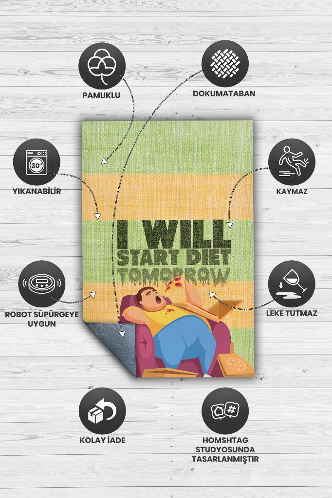 Erteleme Diyete Başlıyorum Renkli Diyetisyen Halısı Diyetisyen Temalı Ofise Hediye Halı