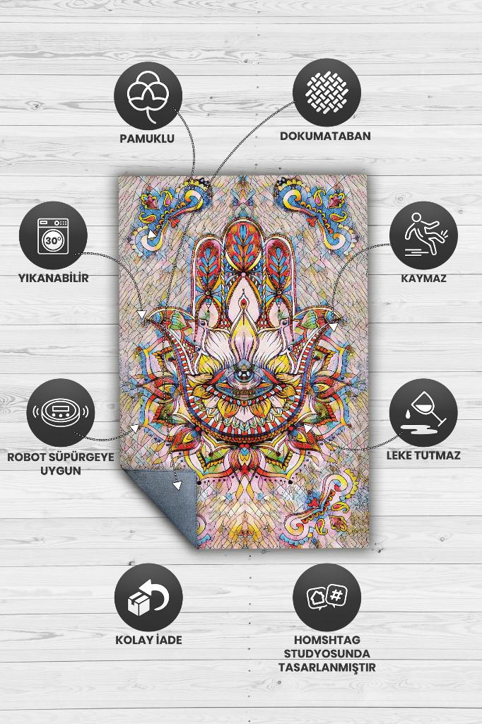 Fatmanın Eli Minimal Salon Halısı Etnik Desenli Halı Çok Renkli Oturma Odası Halısı