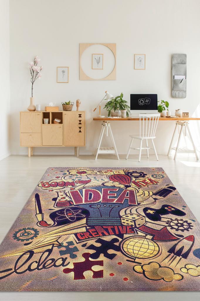 Fikir Dünyası Renkli Halı Modern Özel Tasarım Ofis Halısı Dijital Baskı Çok Renkli Home Office Halı