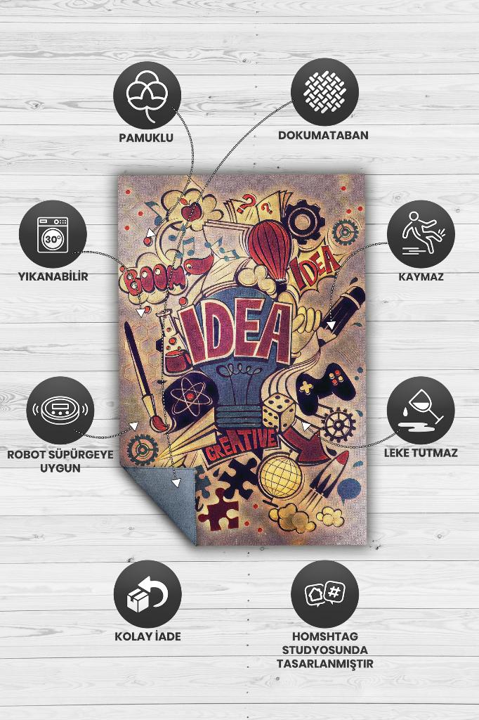 Fikir Dünyası Renkli Halı Modern Özel Tasarım Ofis Halısı Dijital Baskı Çok Renkli Home Office Halı