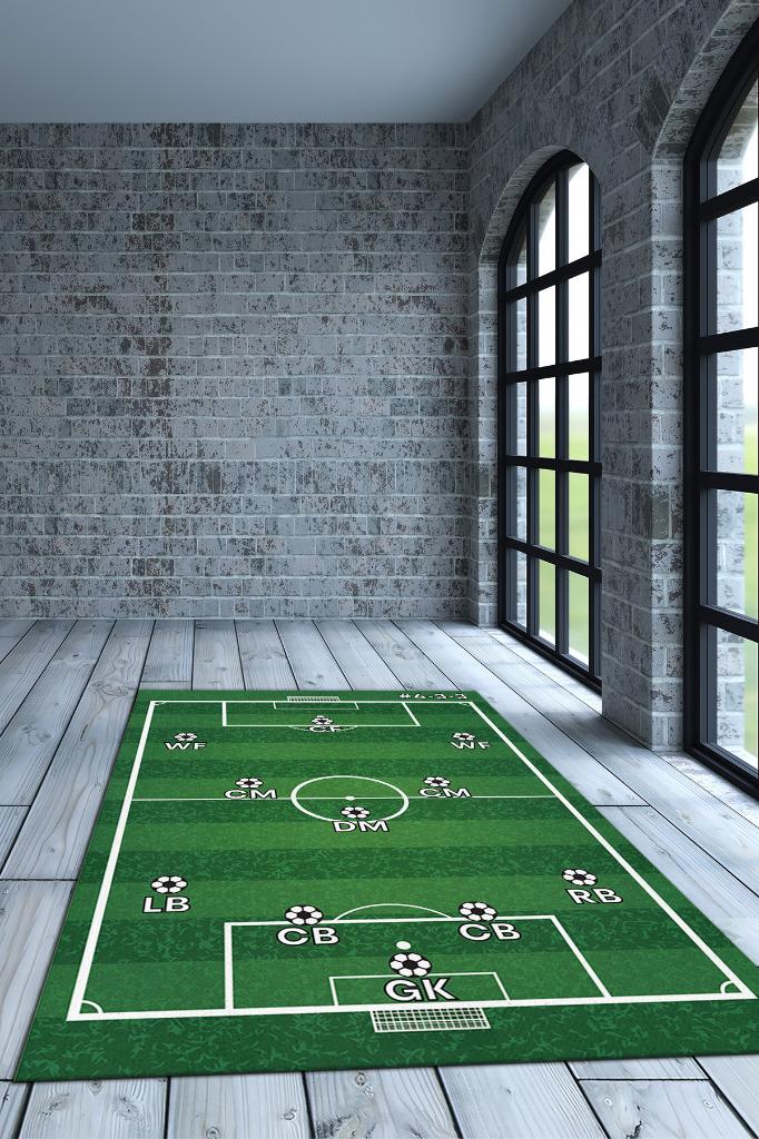 Formasyon 4-3-3 Yeşil Renkli Halı Futbol Sever Halısı Spor Severler İçin Tasarım Halı