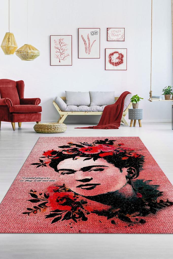 Frida'nın Çiçekleri Sanat Sever Halısı Çok Renkli Halı Tablo Temalı Halılar Sanat Halısı