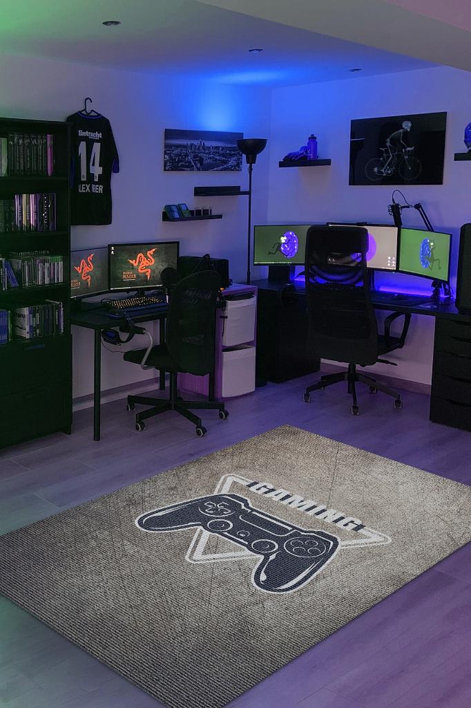 Gaming Kahve Renkli Oyuncu Halısı Bej Renk Gamer Temalı Halı Oyuncuya Hediye Gölgeli Halı