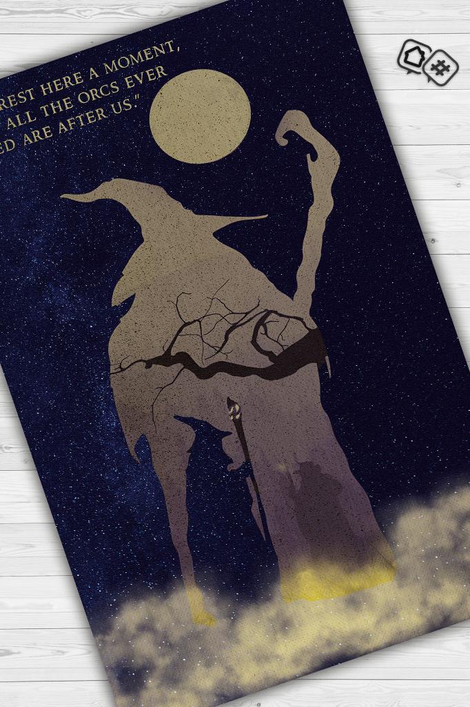 Gandalf Film Desenli Mavi Sarı Renkli Yüzüklerin Efendisi Halısı Modern Film Temalı Halı
