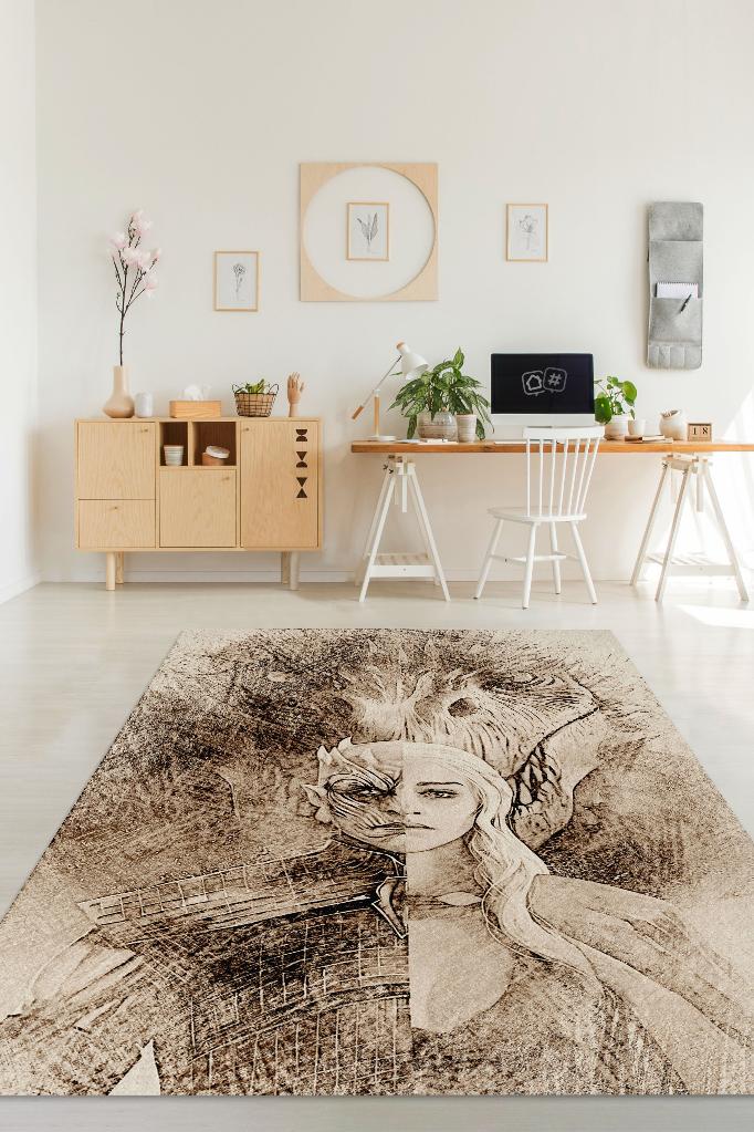 Gece ve Gündüz Film Desenli Halı Game Of Thrones Film Halısı Bej Renk Dokulu Film Serisi Halı