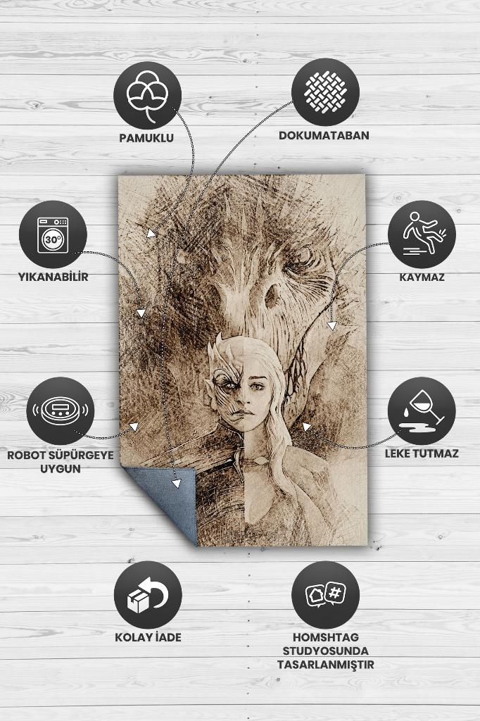 Gece ve Gündüz Film Desenli Halı Game Of Thrones Film Halısı Bej Renk Dokulu Film Serisi Halı