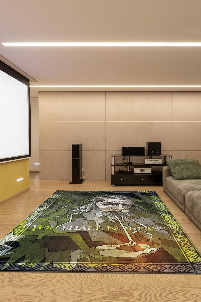 Geçiş Yok Film Desenli Yeşil Renkli Yüzüklerin Efendisi Halısı Geometrik Film Temalı Halı