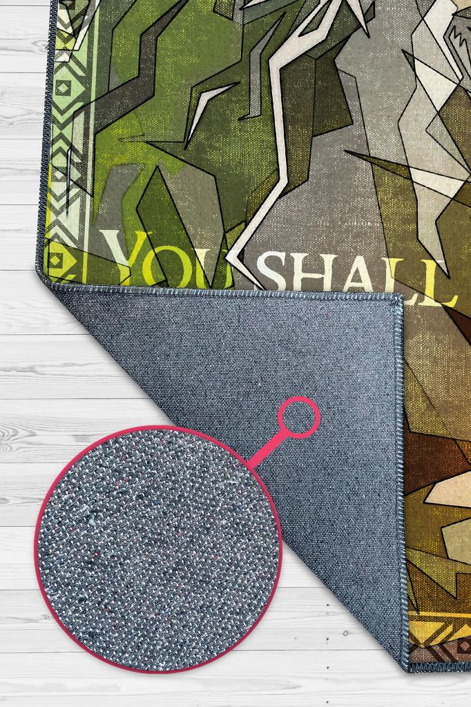 Geçiş Yok Film Desenli Yeşil Renkli Yüzüklerin Efendisi Halısı Geometrik Film Temalı Halı