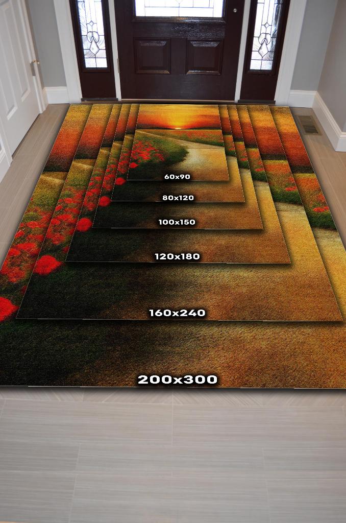 Gelincikler Çok Renkli Halı Manzara Temalı Figürlü Salon Halısı Dijital Baskı Tasarım Halı