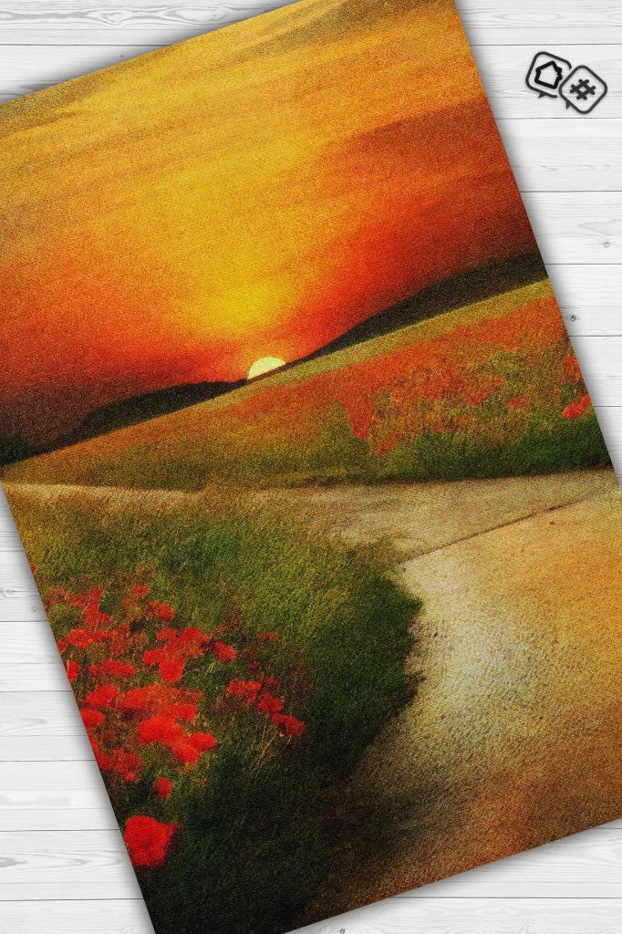 Gelincikler Çok Renkli Halı Manzara Temalı Figürlü Salon Halısı Dijital Baskı Tasarım Halı