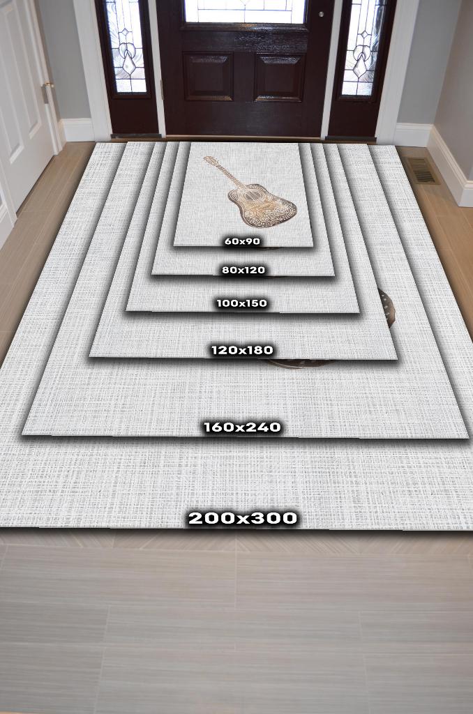 Gitar Beyaz Renkli Halı Gitar Desenli Halı Müzik Sever Salon Halısı Müzisyene Hediye Halı
