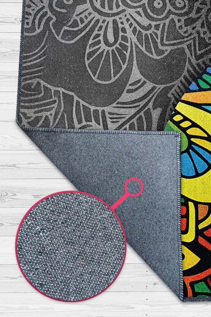 Gitar Renkleri Gri Çok Renki Halı Etnik Desenli Müzik Sever Halısı Gitar Desenli Halı