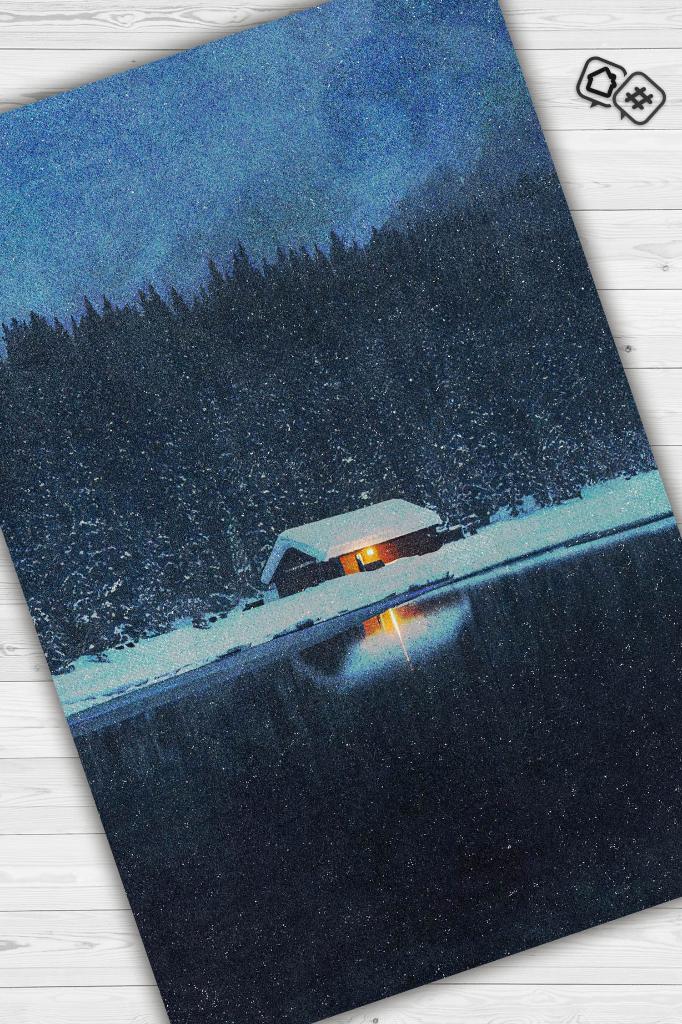 Göl Evi Çok Renkli Halı Manzara Temalı Figürlü Salon Halısı Dijital Baskı Tasarım Halı