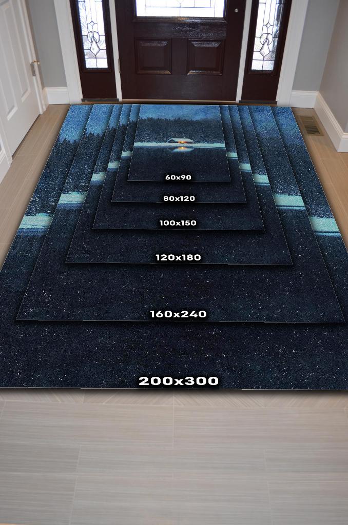 Göl Evi Çok Renkli Halı Manzara Temalı Figürlü Salon Halısı Dijital Baskı Tasarım Halı