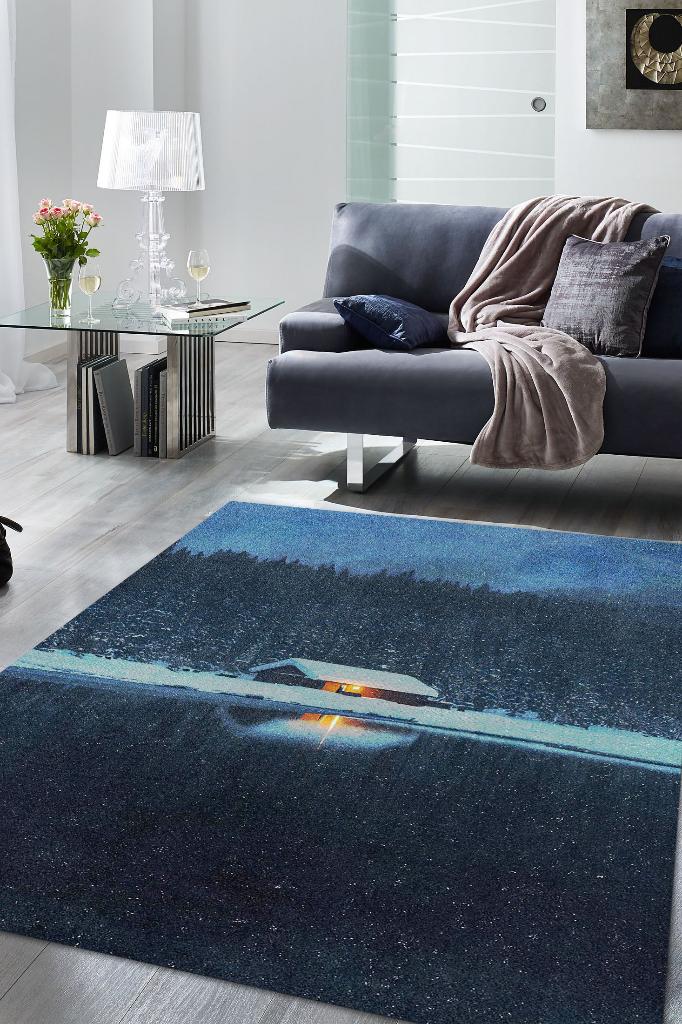 Göl Evi Çok Renkli Halı Manzara Temalı Figürlü Salon Halısı Dijital Baskı Tasarım Halı