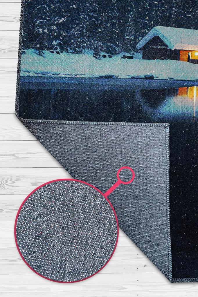 Göl Evi Çok Renkli Halı Manzara Temalı Figürlü Salon Halısı Dijital Baskı Tasarım Halı