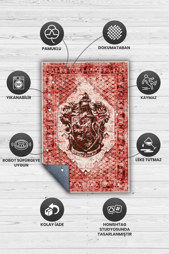 Gryffindor Harry Potter Desenli Halı Kırmızı Renkli Halı Harry Potter Film Sever Halısı