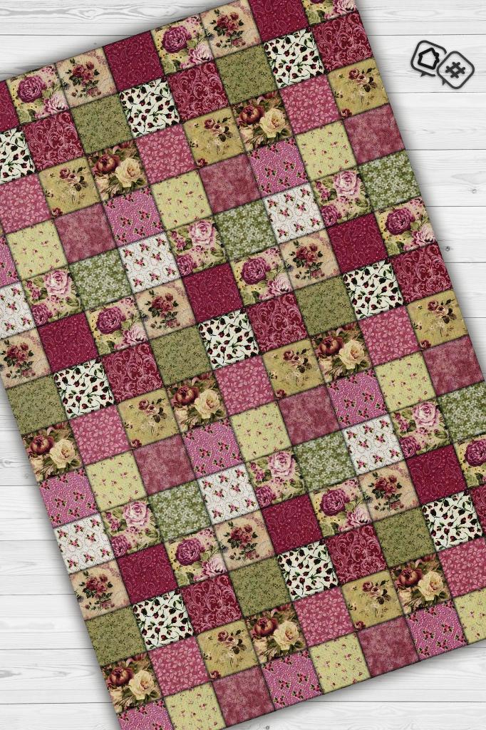 Gül Bahçesi Patchwork Geometrik Halı Renkli Kareli Oturma Odası Halısı Çiçekli Salon Halısı
