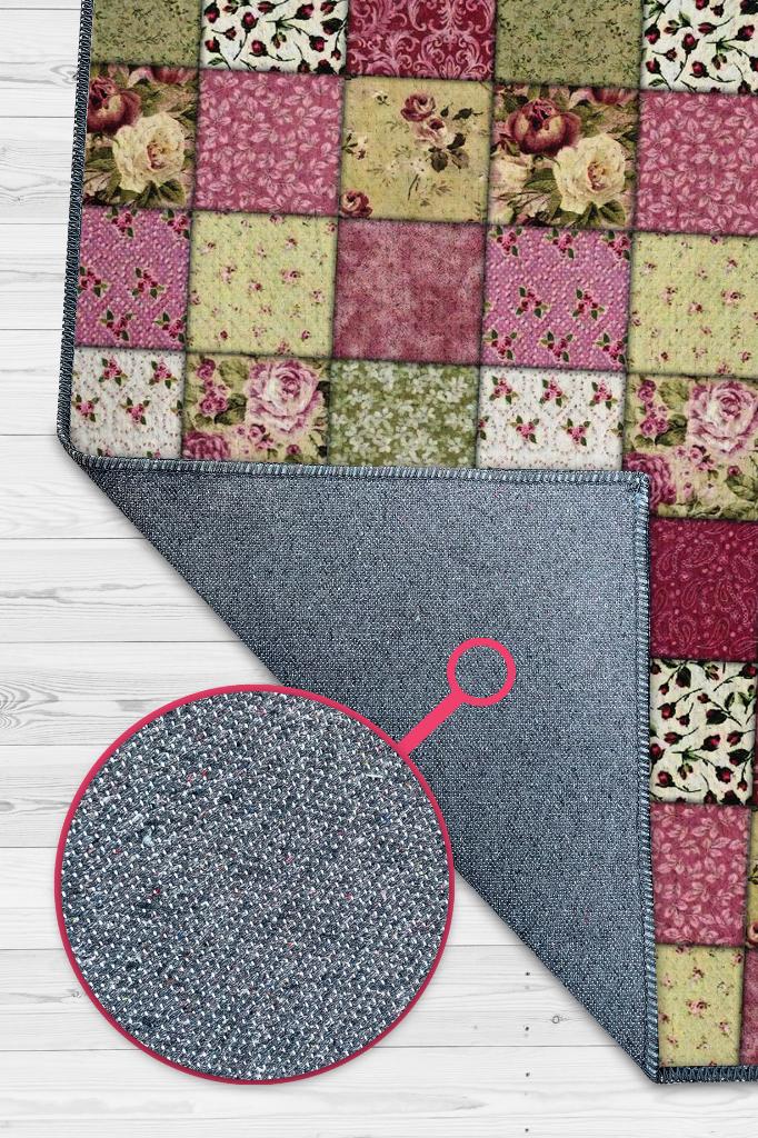Gül Bahçesi Patchwork Geometrik Halı Renkli Kareli Oturma Odası Halısı Çiçekli Salon Halısı