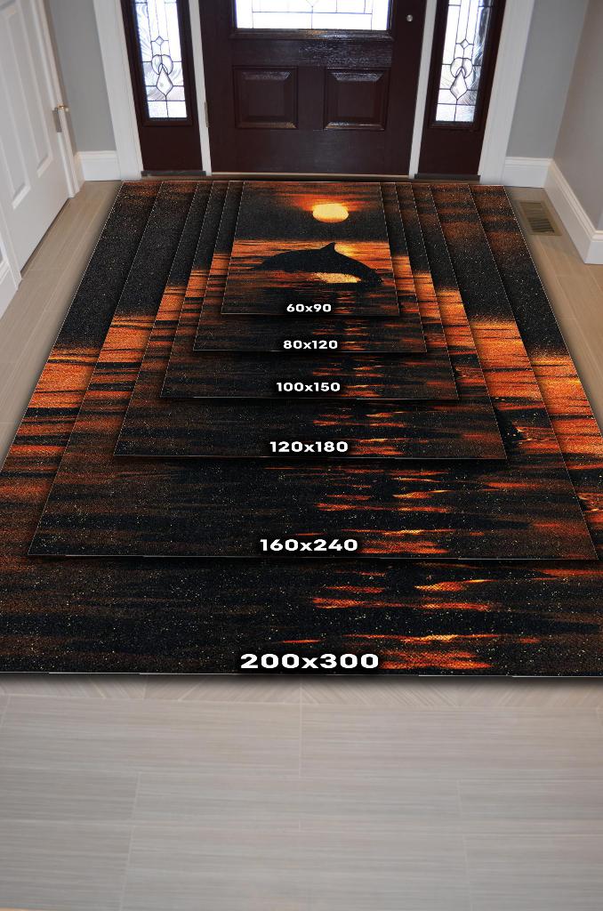 Gün Batımı Turuncu Renkli Halı Manzara Temalı Salon Halısı Dijital Baskılı Tasarım Halı