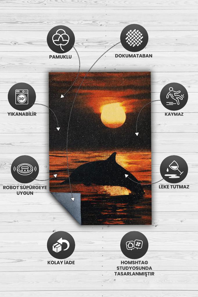 Gün Batımı Turuncu Renkli Halı Manzara Temalı Salon Halısı Dijital Baskılı Tasarım Halı