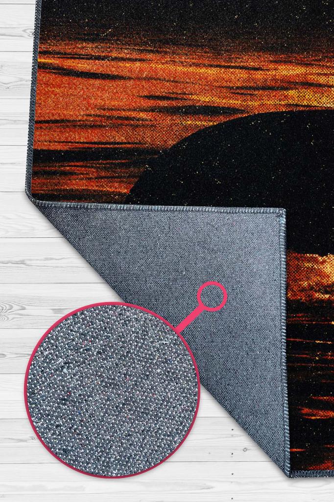 Gün Batımı Turuncu Renkli Halı Manzara Temalı Salon Halısı Dijital Baskılı Tasarım Halı