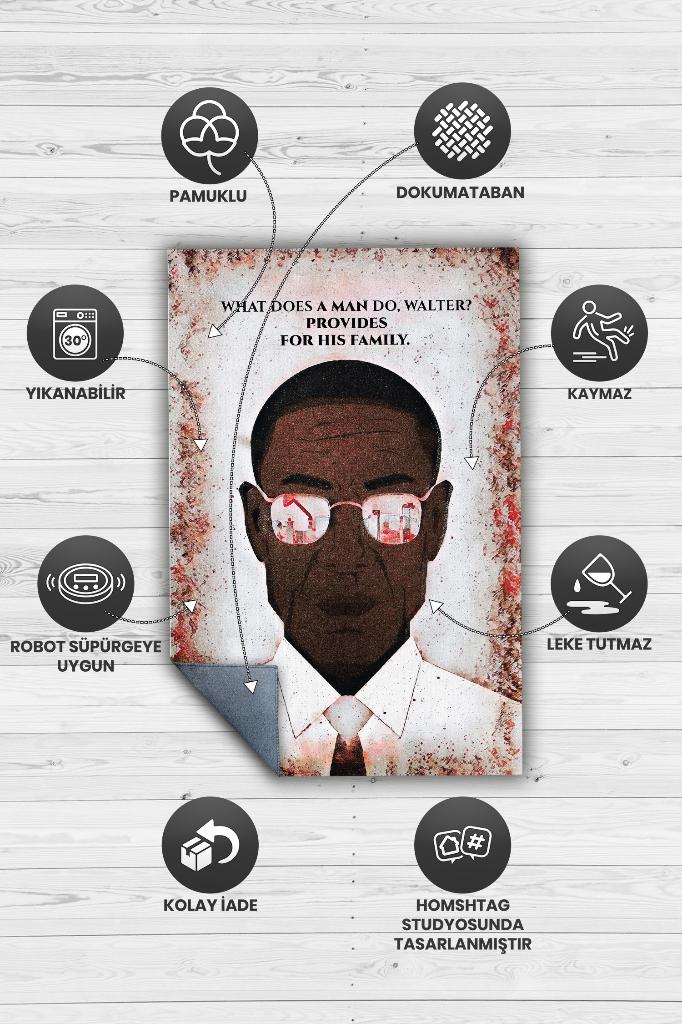 Gustavo Film Desenli Halı Breaking Bad Film Halısı Çok Renkli Dokulu Film Serisi Halısı