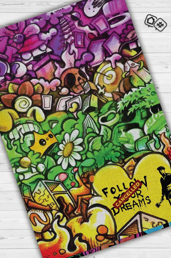 Hayaller İptal Graffiti Temalı Renkli Hediyelik Genç Odası Halısı Geometrik Graffiti Halısı