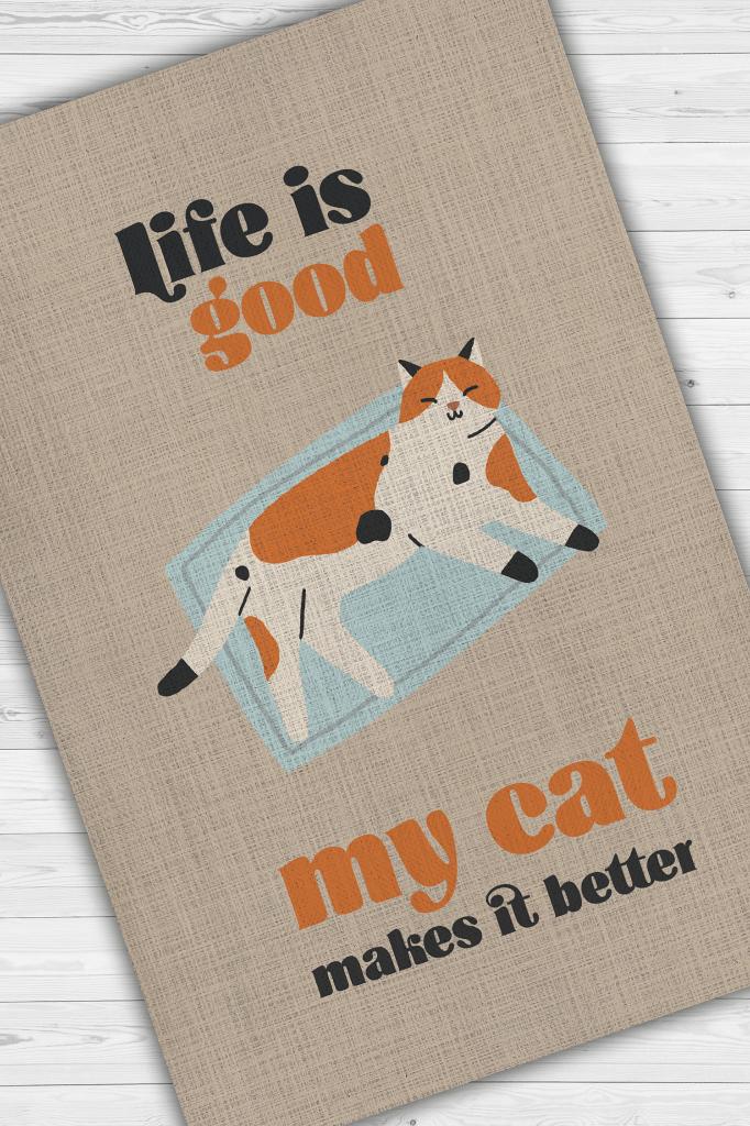 Hayat Kedimle Güzel Bej Turuncu Halı Kedi Figürlü Salon Halısı Modern Genç Odası Halısı