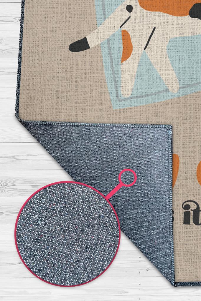 Hayat Kedimle Güzel Bej Turuncu Halı Kedi Figürlü Salon Halısı Modern Genç Odası Halısı