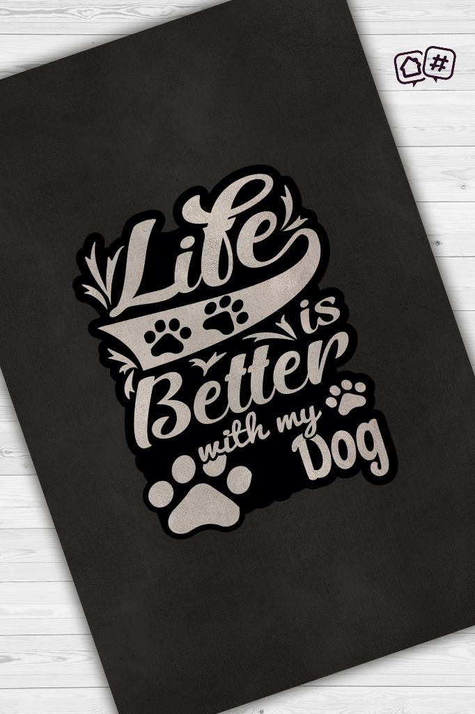 Hayat Köpeğimle Güzel Siyah Renkli Dekoratif Salon Halısı Yazılı Özel Tasarım Halı