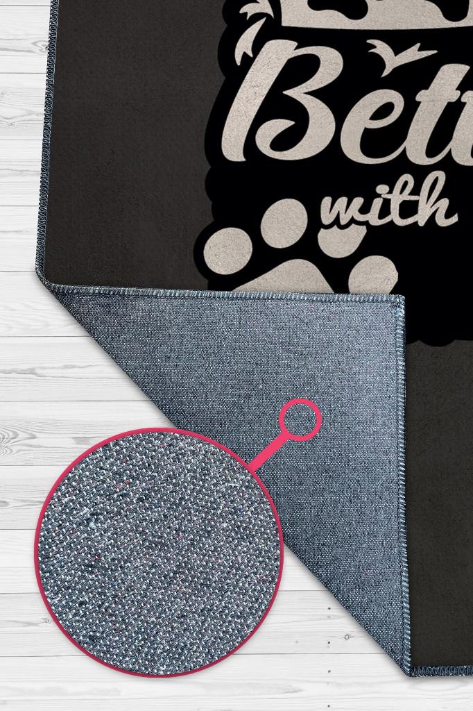 Hayat Köpeğimle Güzel Siyah Renkli Dekoratif Salon Halısı Yazılı Özel Tasarım Halı