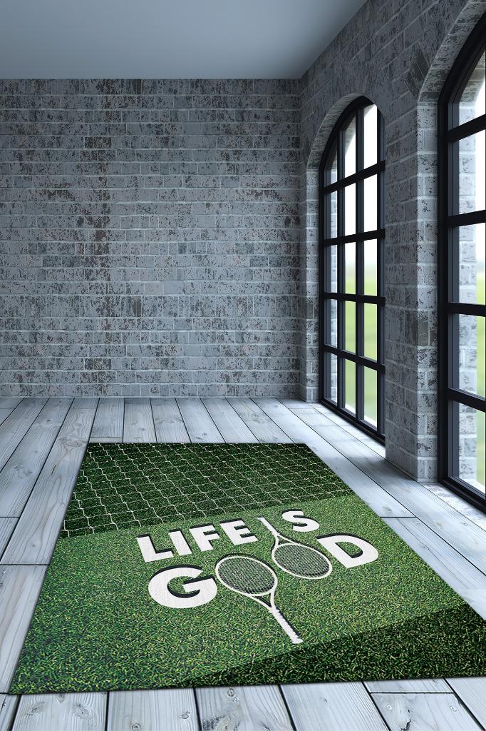 Hayat Tenisle Güzel Yeşil Renk Halı Spor Sever Halısı Spor Severler Tasarım Hediyelik Halı