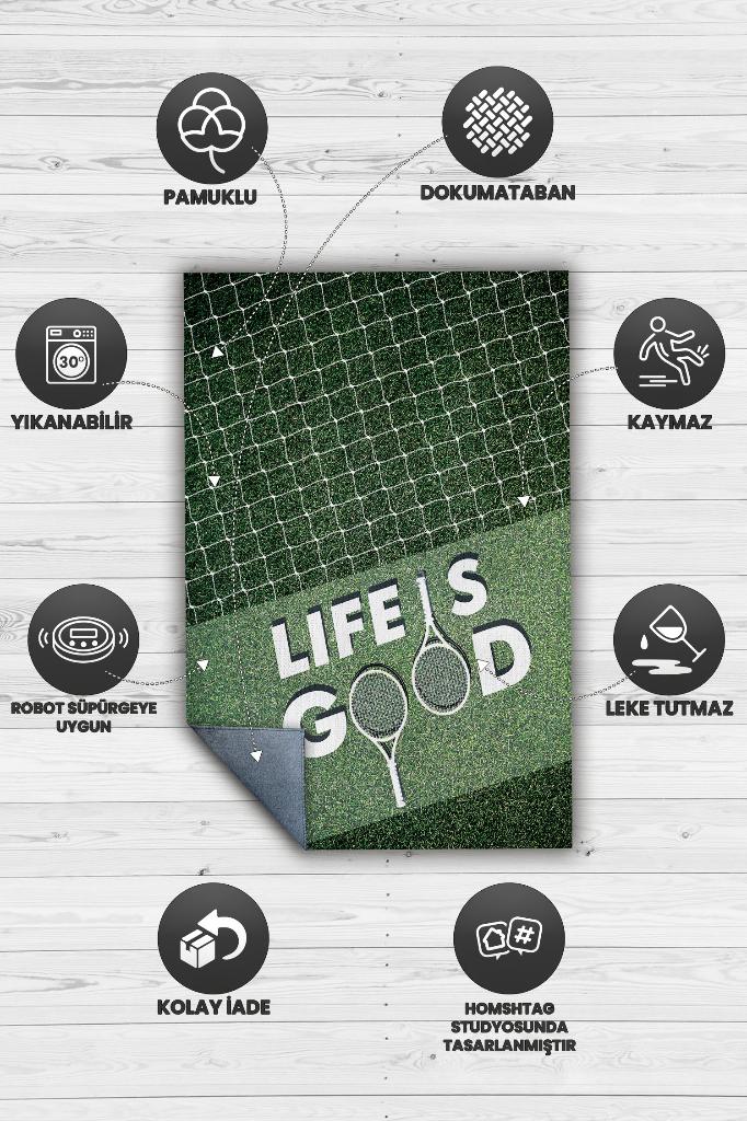 Hayat Tenisle Güzel Yeşil Renk Halı Spor Sever Halısı Spor Severler Tasarım Hediyelik Halı