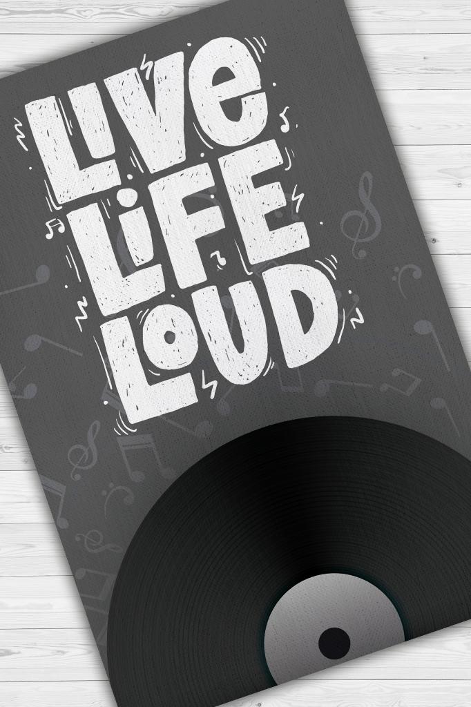 Hayatı Sesli Yaşa Gri Siyah Koyu Renkli Halı Art Müzik Halı Müzisyene Hediye Halı