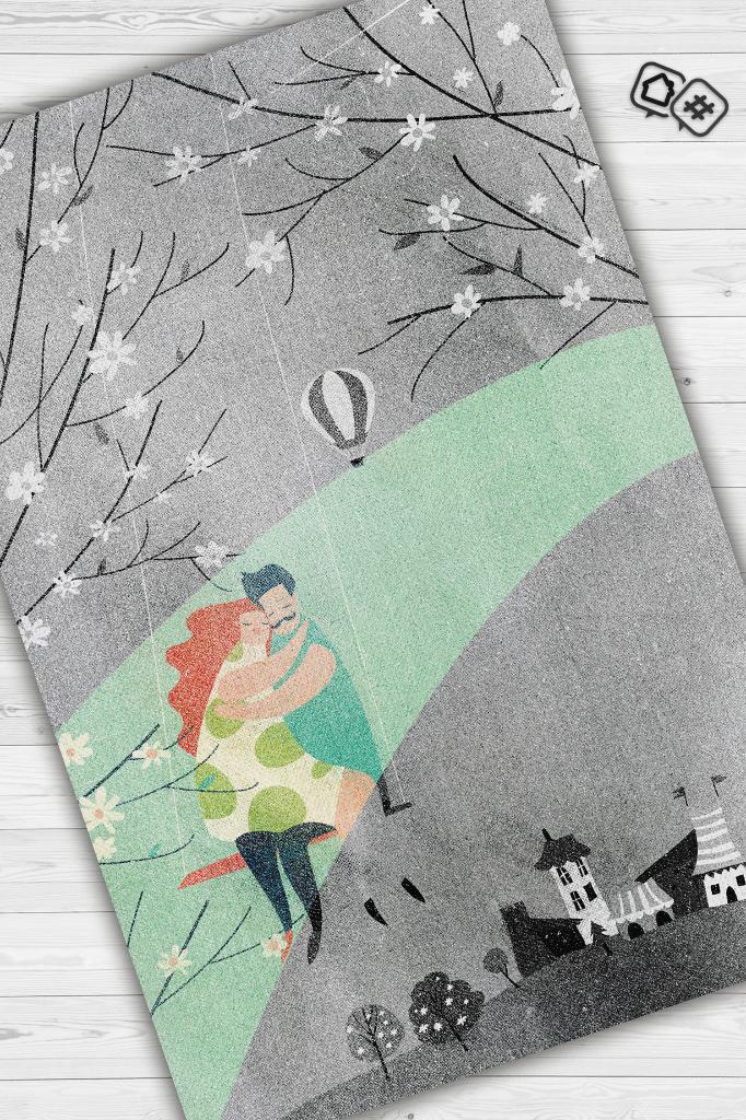 Hayatımın Rengi Sevgi Halısı Gri Renk Hediyelik Sevgiliye Özel Halı Figürlü Aşk Temalı Halı