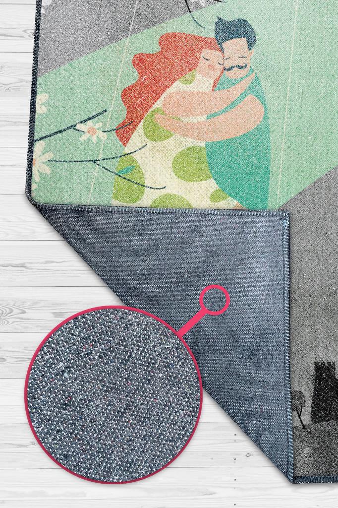 Hayatımın Rengi Sevgi Halısı Gri Renk Hediyelik Sevgiliye Özel Halı Figürlü Aşk Temalı Halı