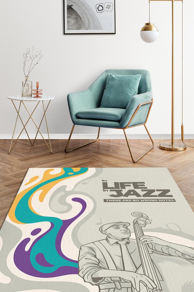 Hayatta ve Cazda Yanlış Nota Yok Çok Renkli Müzik Halısı Caz Sever Halı Müzisyene Hediye